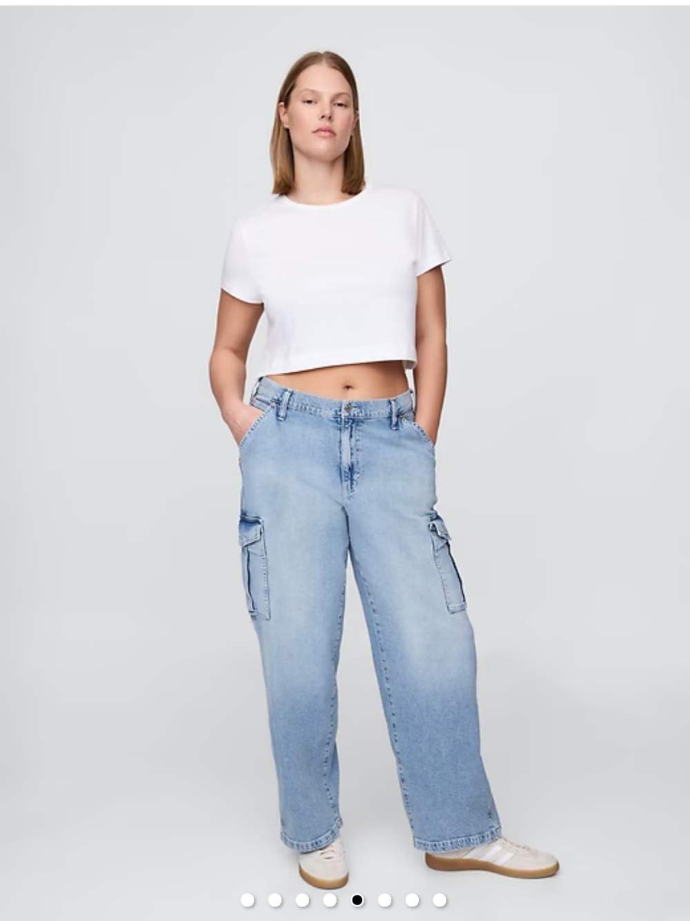 Light Blue Wide-Leg Cargo Jeans for Women